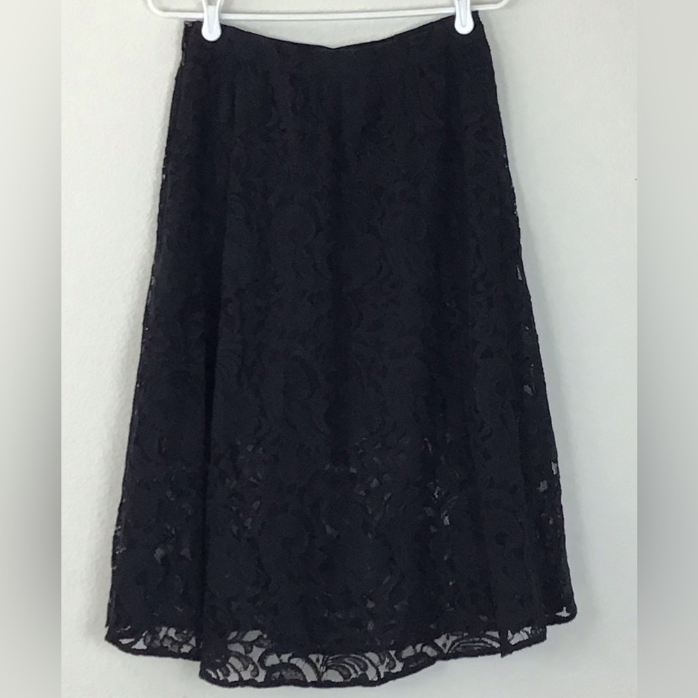 Abercrombie & Fitch NWT Black Floral Lace Midi Skirt Women’s Size Small - Picture 3 of 9